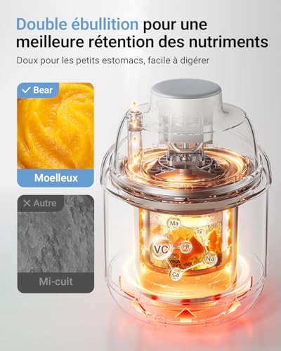 Bear Robot Cuiseur Bébé Multifonctions 10 en 1 NutriEase AllStage en Acier Inoxydable, Cuiseur Vapeur Mixeur OneStep, Cuisson et Mixage Automatiques pour une Alimentation Bébé Maison Saine, Sans BPA – Image 4