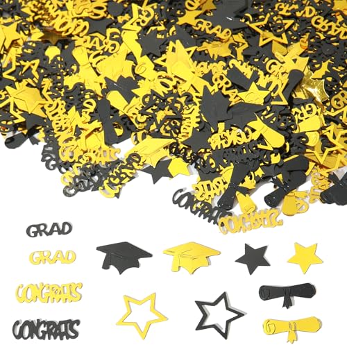 2500pcs/100g Graduation Confetti Decorations Black Gold Metallic Foil 2026 Congrats Grad Table Confetti Glitter Sprinkles Sequin for Graduation Party Home Decoration