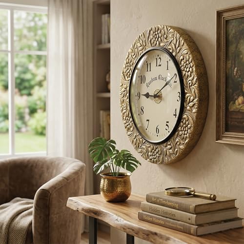 Image of RANDOM Brass Decorative Sweep Silent Wall Clock, Antique Gold