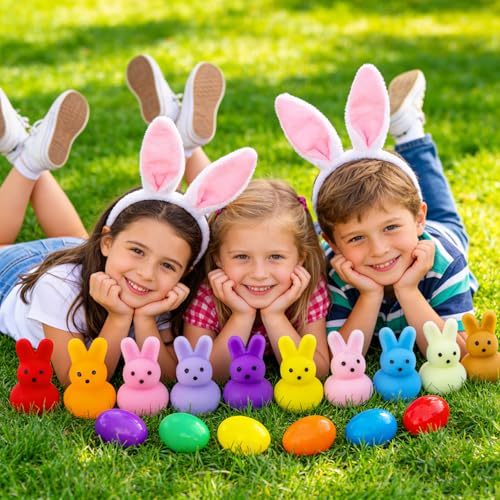 Image of 24 Pack Prefilled Easter Eggs with Bunny Mochi Squishy Toys, Filled Easter Eggs for Kids, Easter Basket Stuffers, Squishy Toy Eggs, Party Favors, Birthday Gift, Classroom Exchange