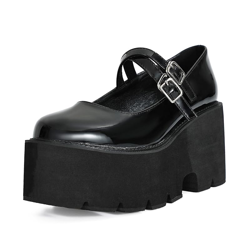 Women's Platform Mary Jane Shoes Vintage Round Toe Buckle Strap Casual Slip-on Walking Shoes