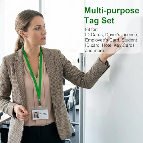 Image of Marspark 200 Sets 4 inchx3 inch Name Badge Holder with Lanyard Bulk, Blue