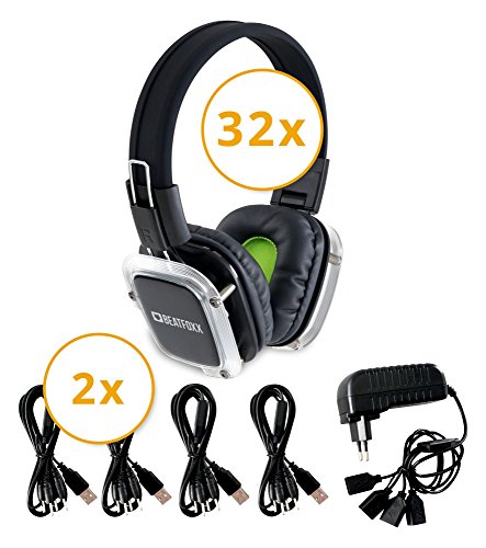 Set de auriculares Beatfoxx SDH-300/32 Neonbright Silent Disco y cargadores