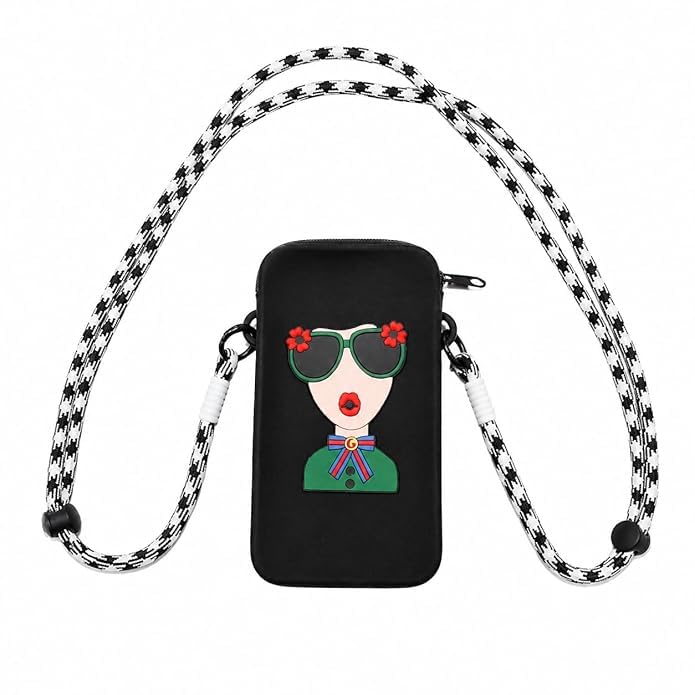 Silicone Mobile Phone Sling Bag for Girls & Women | Cute Cartoon Crossbody Phone Pouch with Adjustable Shoulder Strap | Mini Travel Shoulder Bag for Mobile, Cash, Cards & Keys-image-49
