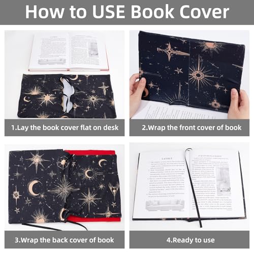 NICENEEDED Vintage Stretchable Book Cover, Moon Sun Book Sleeve, Elastic Notebook Wraps, Washable Protective Book Case - Image 3
