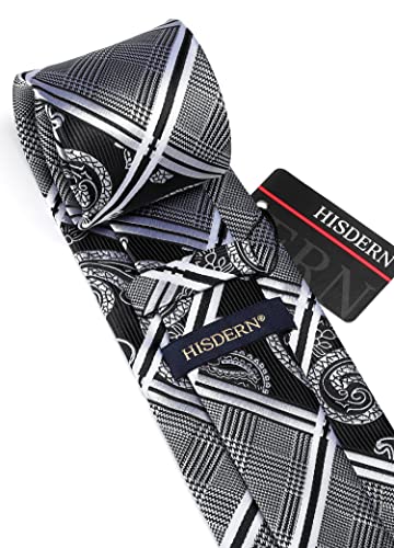 Image of HISDERN Mens Ties Set Stripe Plaid Ties for Men and Pocket Square Cufflinks Formal Silk Necktie Wedding Business