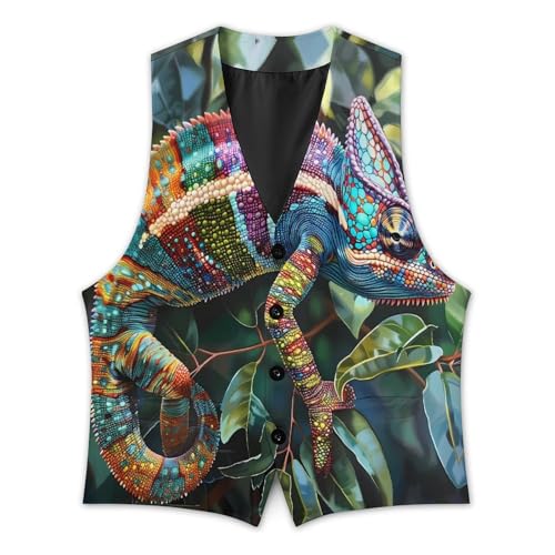 Animal Chameleon Lizard Mens Suit Vest Slim Fit Business Dress Vest Waistcoat3