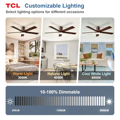 Image of TCL 52 inch Bronze Flush Mount Ceiling Fan with Light & Remote