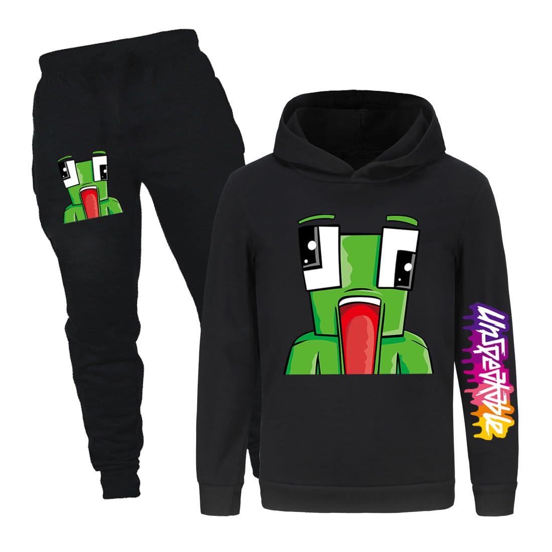 JicahondGamer Cartoons Printings Hoodie and Joggers 2pcs Outfits Boys Girls Casual Tracksuits