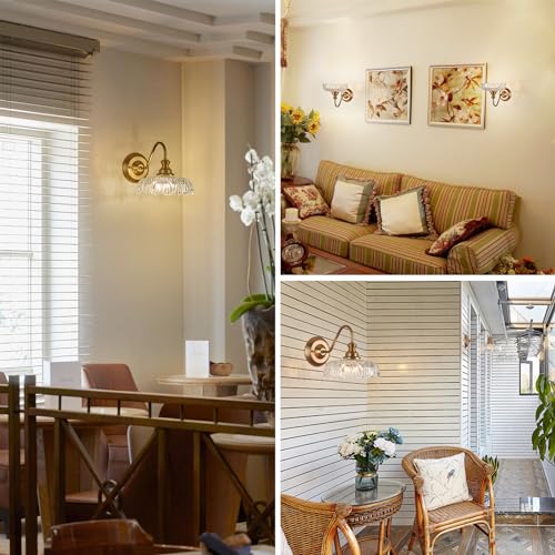 Image of HDDFL Vintage Wall Scone Bedside Wall Lamp Matte Brass Bedroom Light Fixtures in Door Lighting Fixture for Living Room Hallway Corridor