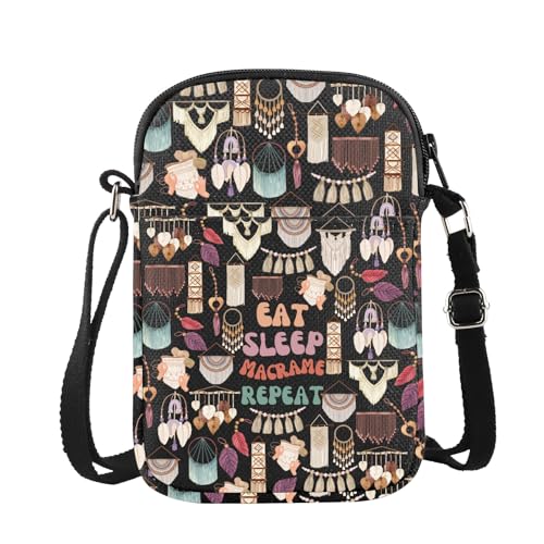 G2TUP Macramê Bolsa tiracolo macramê para amantes de artesanato presente macramê Momma Gifts Eat Sleep Macramê Repeat bolsa de ombro, Eat Sleep Macramê