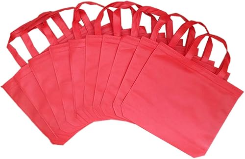10PCS Reusable Tote Bags Travel To-Go Kicthen Dining Food Non-woven Fabric Shopping Grocery Bags with Handles (Red)