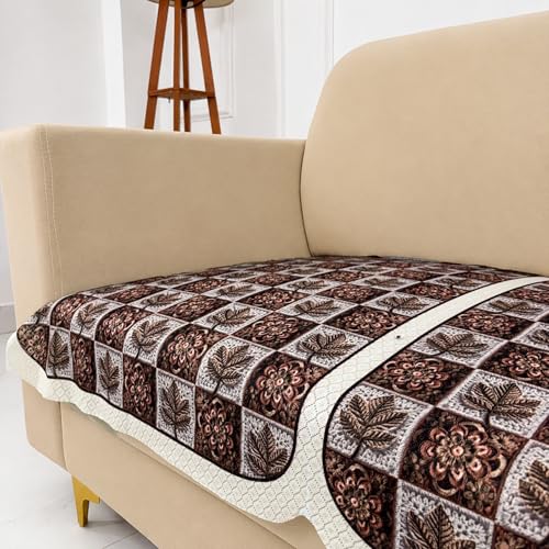 Image of Homerz Premium 'Maharaja Paradise Series' Sofa Cover | Net Fabric Sofa Cover | Washable, Anti-Dust Backed & Wrinkle Resistant Cover (Leafy Checks, 2 Seater, Only Seat Cover)