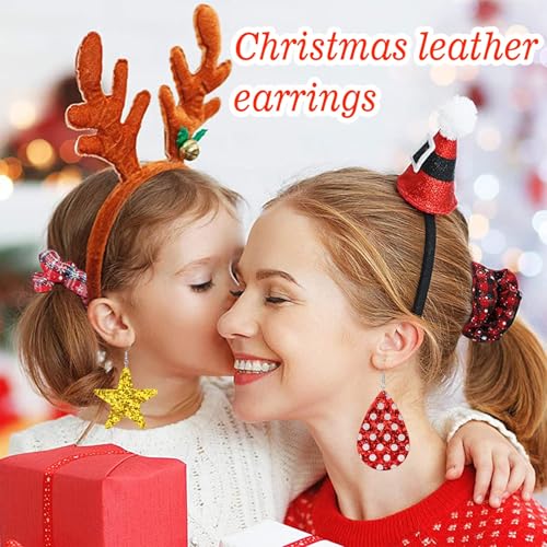 28 Pairs Christmas Leather Earrings for Women Faux Leather Earrings Multipack Christmas Tree Snowflake Glitter Star Teardrop Holiday Earrings3