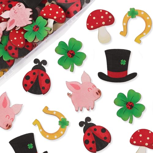 BETESSIN 60 Stück Silvester Konfetti Holz - Silvester Glücksbringer 2025 - Streudeko Glücksbringer Silvester Geschenke - Tischdeko für Silvester und Neujahr