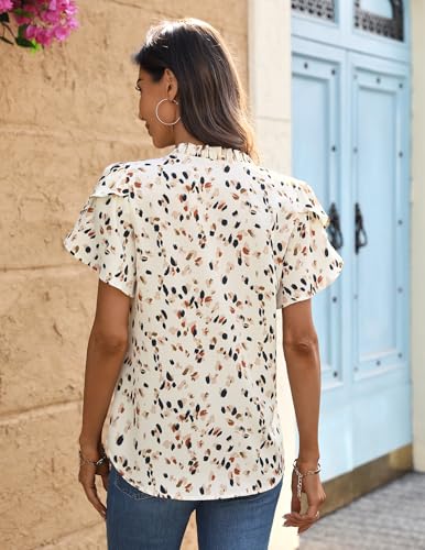 Womens Tops Dressy Casual Trendy Business Work Blouses Short Sleeve Ruffled V-Neck Tshirts3