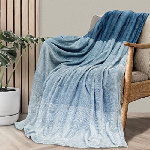 Pavilia Flannel Fleece Ombre Throw Blanket For Couch | Soft Cozy Microfiber Couch Gradient Accent Blanket | Warm Lightweight Blanket For Sofa Chair Bed | All Season 50X60 Inches Turquoise Blue #TOP2