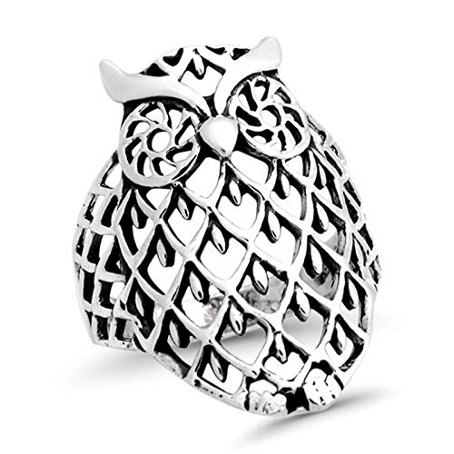 Blue Apple Co. Filigree Owl Ring Band 925 Sterling Silver Lucky Owl, Size - 7