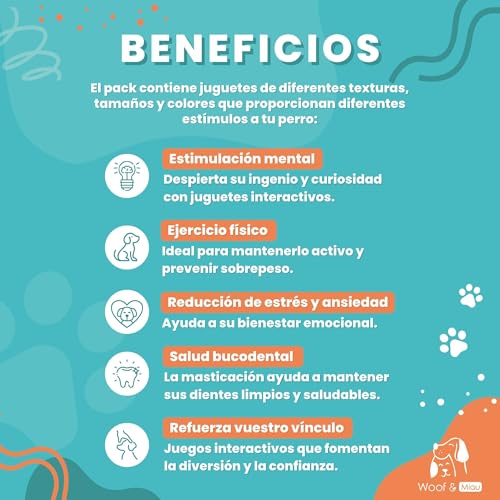 WOOF&MIAU® Pack 8 Juguetes para Perros | Juguetes para Perros pequeños | Juguetes para Cachorros | Juguetes interactivos para Perros pequeños| Peluches, Cuerdas, Mordedor y Pelota Rellenable - imagen 9