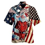 Santa Claus Hawaiian Shirts for Men - American Flag Button Down Mens Hawaiian Shirts Short Sleeve...