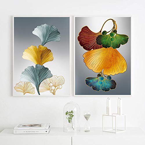 Goud Ginkgo Biloba Blad Plant Abstracte Canvas Schilderij Poster Nordic Muur Art Print Moderne Foto Woonkamer… - Image 3