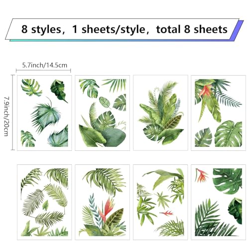 CRASPIRE Wandaufkleber Mit Grünen Tropischen Blättern, 8 Blatt, Natur, Palmenblätter, Pflanzen, Wasserdicht, Entfernbar, Vinyl-Wandkunst Für Klassenzimmer, Schlafzimmer