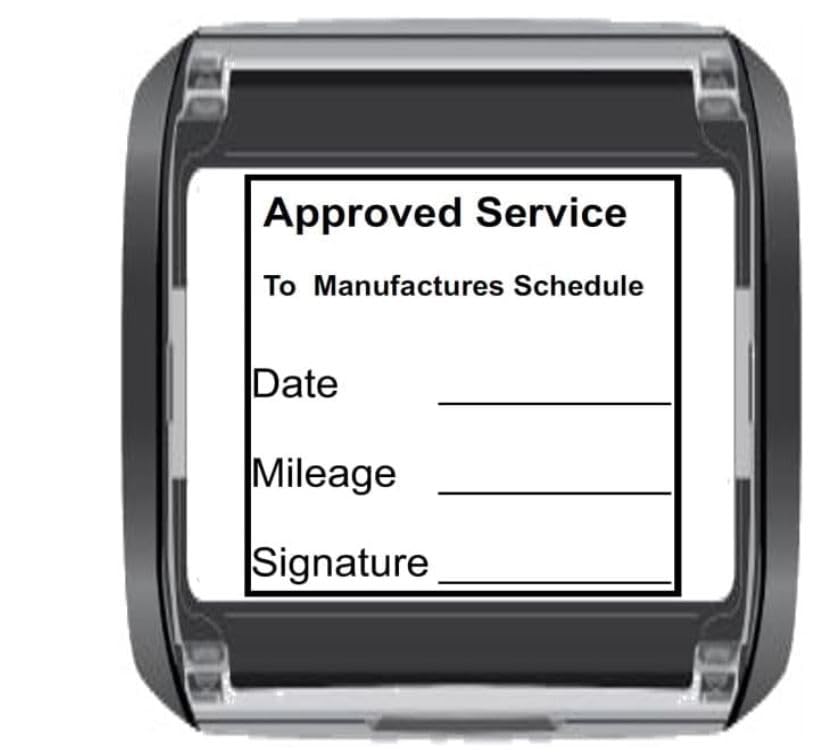 Approved Service Stamp for Cars, 28mm, Manufacturer Schedule Compliance, Date Mileage Signature Fields