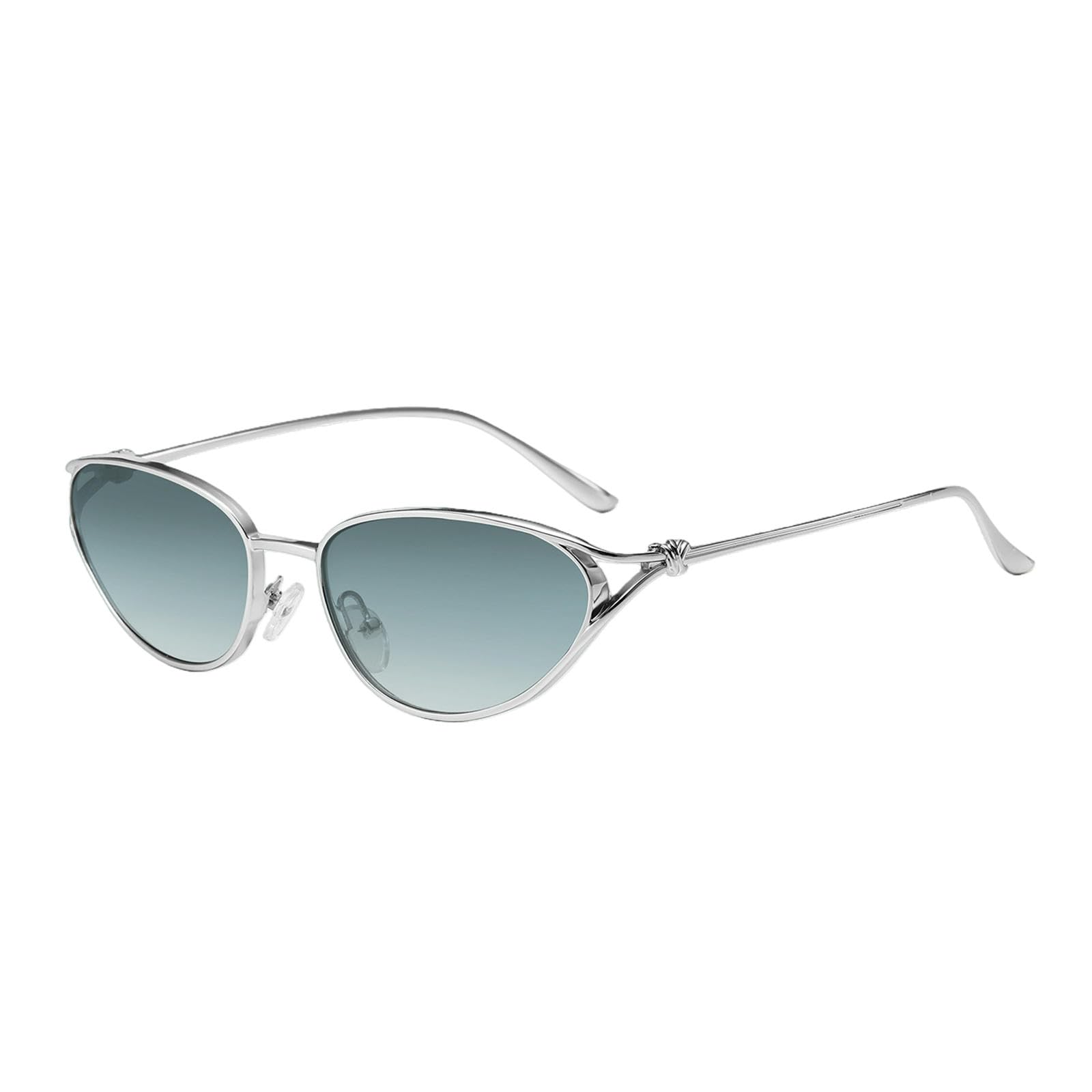 Gyios sunglasses Stylish Oval-framed Metal Sunglasses, Versatile And Perfect For Street Style-silver Frame Green-to-brown Gradient Lens
