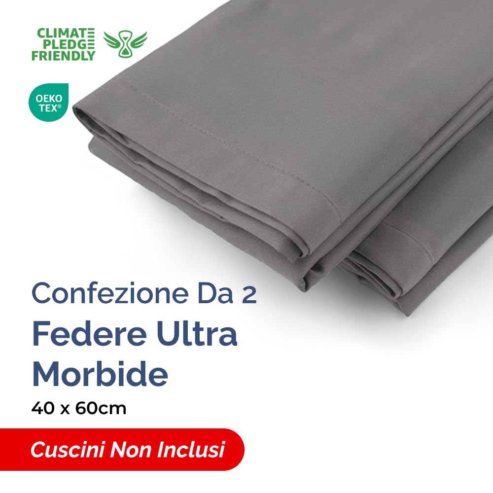 Federa 40x80 Grigio Scuro - Set da 2 - Federe in Microfibra di Alta Qualità - Morbide, Confortevoli e Lavabili in Lavatrice - Federa 40x80 per Cuscini, Set 2 Federe Grigio Scuro - OEKO-TEX Certificato