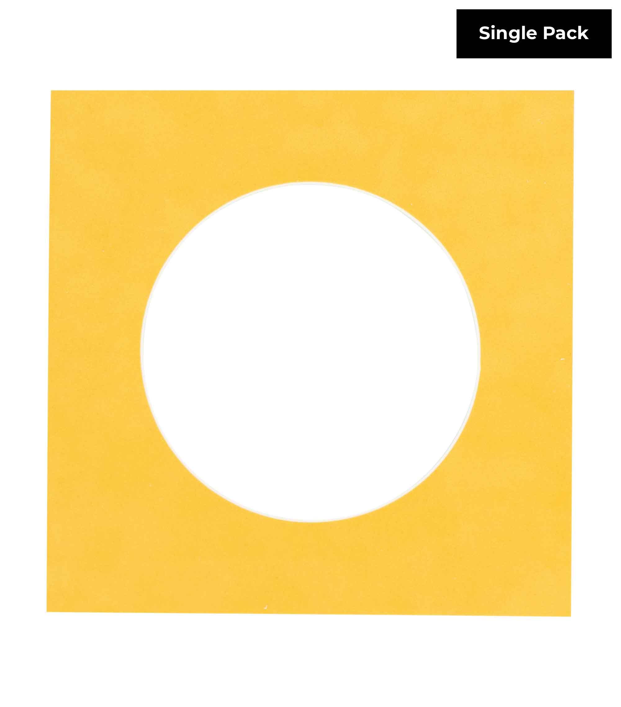 CountryArtHouse Bright Yellow Acid Free 14x14 Circle Picture Frame Mat with White Core Bevel Cut for 10x10 Pictures - Fits 14x14 Frame - Pack of 1 Matboard Show Kit with Acid Free Backing & Clear Bag