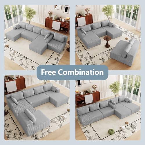Image of 160 inch Boneless Cloud Sectional Couch Modular Sofa with Ottoman