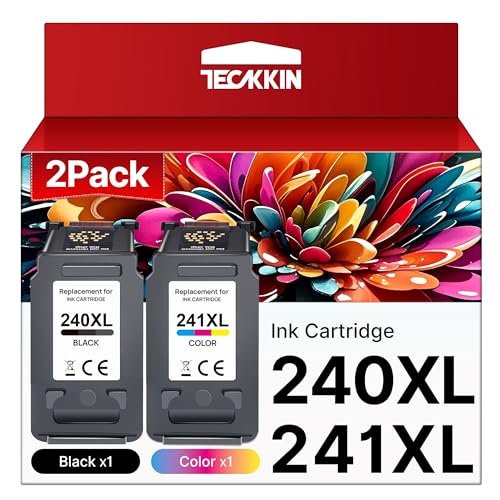 TECKKIN PG-240XL/CL-241XL Ink Cartridges Replacement for Canon 240XL 241XL Combo Pack 240 241 Printer Ink for PIXMA MG3620 MG3600 TS5120 TS5100 MG3220 MG3520 MG2120 MX472 (1 Black, 1 Tri-Color)