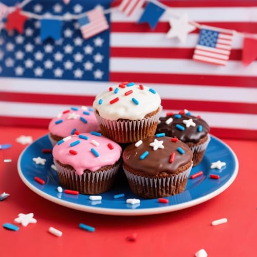 Image of Edible Patriotic Sprinkles for Cake Decorating,130g,July 4th Red White and Blue Jimmies Stars Sprinkle Mix,American Team USA Sprinkles,Independence Day Baking,Donut,Ice Cream,Cookies,Cupcake Topper,Memorial Holiday Festival Wedding Birthday Party Decorations | 130g,Independence Day,Baking Decorations,Cookies,Cupcake Topper,Memorial Festival,Wedding,Birthday Themed Holiday Supplies