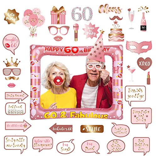 Decorazioni per 60° compleanno Da donna e uomo Cornice gonfiabile per selfie e 38 accessori per cabina fotografica