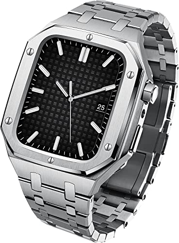 Bracelet Apple Watch 45mm en acier inoxydable EZZON, boîtier luxe de protection