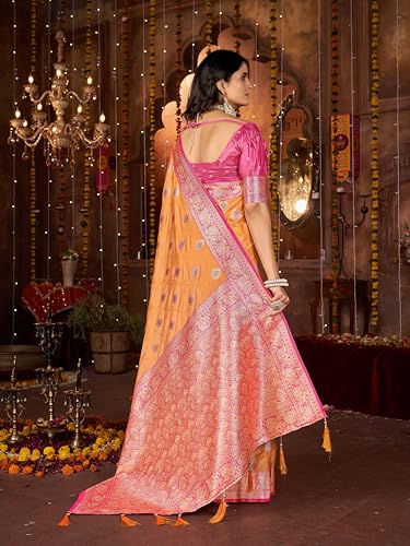 Image of Mehrang Cotton Banarasi Silk Saree for Women With Unstitched Blouse Piece