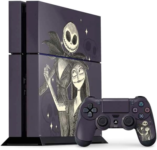 Skinit Decal Gaming Skin Compatible with PS4 Console and Controller Bundle - Officially Licensed Disney The Nightmare Before Christmas Jack and Sally Art Design