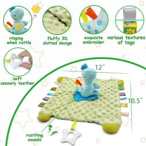 Image of Dinosaur Lovely Soothing Blanket with Tags Teether Dino Blanket Soft Baby Blankets for Boys and Girls Baby Stuff for Newborn Toys Snuggle Toy Baby Lovey Dotted Toy Baby Lovey