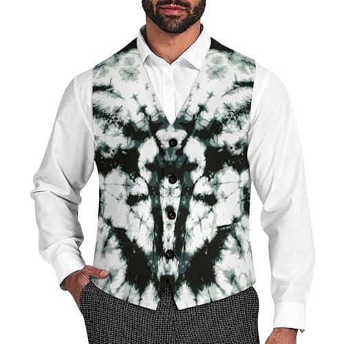 Black Gray Color Tie Dye Men's Suit Vest Slim Fit V-Ncek Waistcoat Business Casual Vest