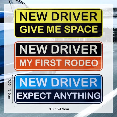 Image of 3pcs Student Driver Car Magnet Stickers, 9.8x3.35in Waterproof Removable Novice New Driver Decal Sign Reflective Magnetic Safety Bumper Sticker for Car Accessories