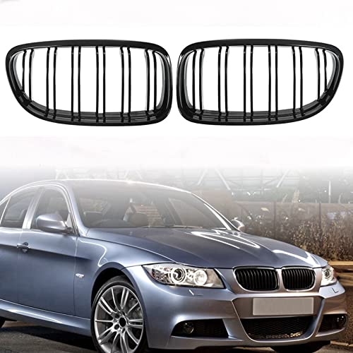 Griglia Anteriore BMW E90 E91 LCI Serie 3 2009-2013 - Doppia Stecca Singola, Nero Opaco, Set DX E SX, In ABS - 2