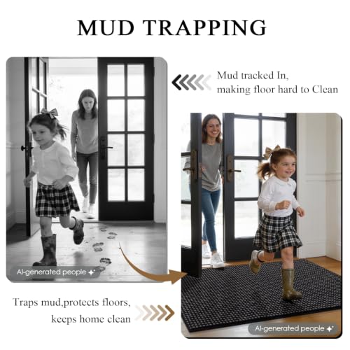 Image of hicorfe Waffle Door Mat Indoor Entrance,35 inchx24 inch Non Slip Indoor Mat,Black