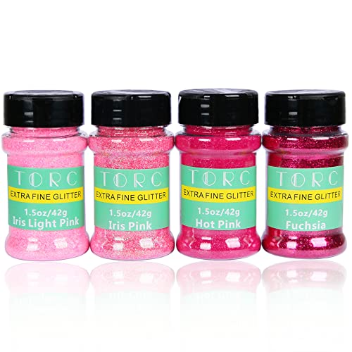 TORC 6 oz Pink Fine Glitter Set, Iridescent Pink Hot Pink Fine Glitter for Resin Crafts Tumblers Slime Cosmetic Nail Art Makeup Festival Decor
