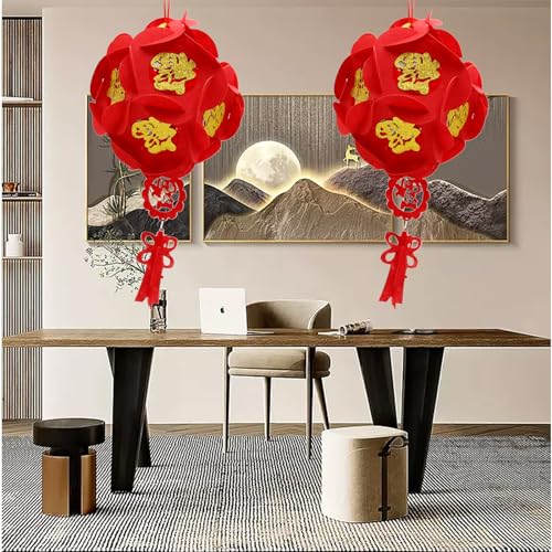 Image of UOIENRT 4pack Spring Festival Lanterns Red Celebration Lantern Lucky Fu 3D Lantern Hanging Decorative for Chinese New Year, Wedding