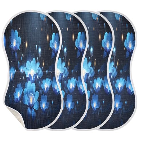 J JOYSAY Flower Dark Blue Baby Burp Cloths for Boys Girls Large 22''x11'' Cotton 4 Layer Baby Bibs for Baby Spit Up one sizex4