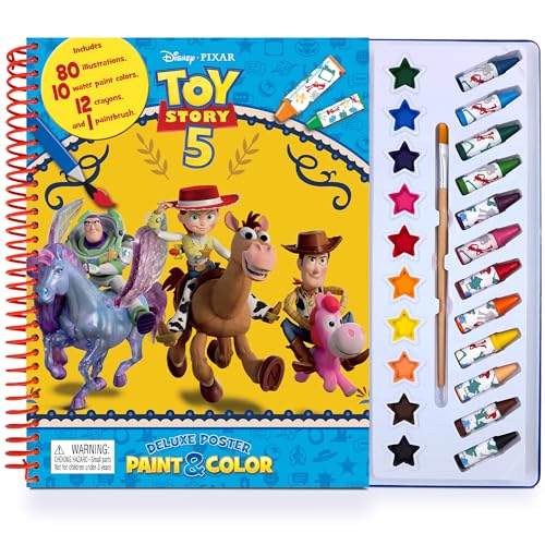 Disney / Pixar Toy Story 5 Deluxe Poster Paint & Color - Coloring Book for kids, 80 illustrations, 10 watercolor paints, 12 crayons, 1 paint brush
