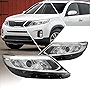 PM PERFORMOTOR 3D LED DRL Projector Headlight Assembly Compatible with Kia Sorento EX/SX 14-15,Chrome Housing/Clear Corner