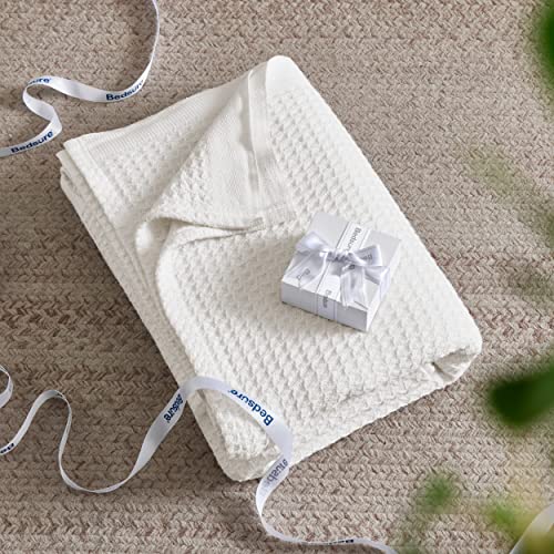Bedsure 100% Cotton Blankets For Couch - 405Gsm Waffle Weave Throw Blankets For Summer, White Soft Lightweight Woven Blankets For All Seasons, 50X70 Inches #TOP4
