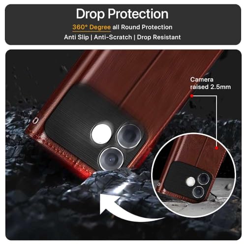 Image of WOW IMAGINE Shock Proof Flip Cover Back Case Cover for Oppo F33 Pro 5G (Flexible | Leather Finish | Card Pockets Wallet & Stand | Brown)