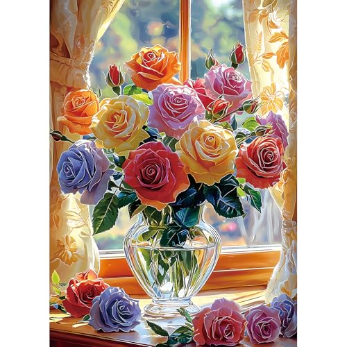 PuzzOne 1000 Piece Puzzle for Adults, Colorful Mixed Rose Bouquet Jigsaw Puzzle with Letters on Back for Family, Adults, Gifts, Party Game, Finished Size 27.5